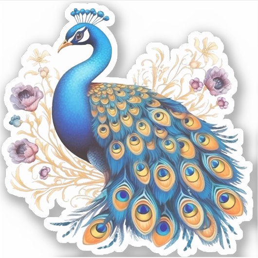 Peacock met paarse bloemen sticker (Voorkant)