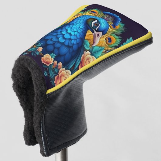 Peacock met perzik Rozen Golfheadcover (3/4 voorkant)