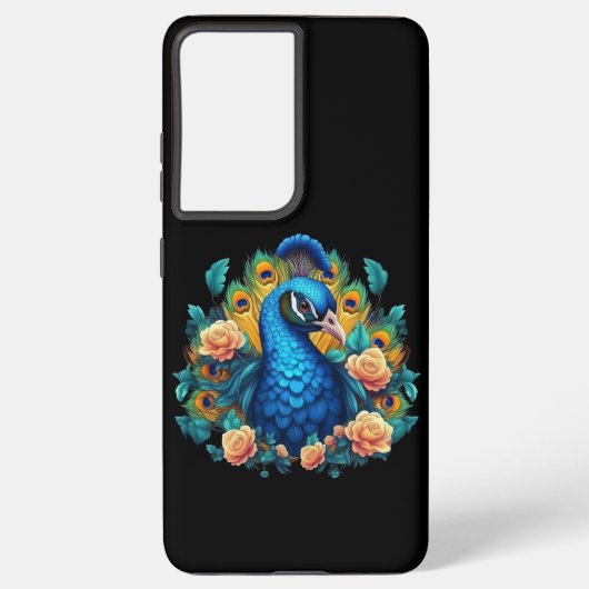 Peacock met perzik Rozen Samsung Galaxy Hoesje (Achterkant)