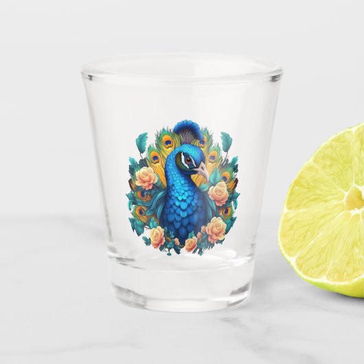 Peacock met perzik Rozen Shot Glas (Voorkant)