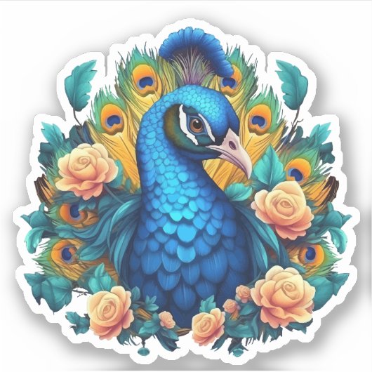 Peacock met perzik Rozen Sticker (Voorkant)