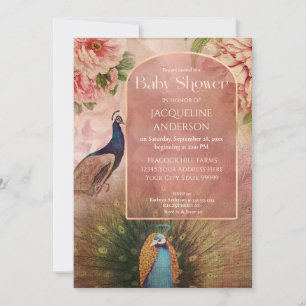 Peacock Modern Arch Peony Flowers Baby shower Kaart
