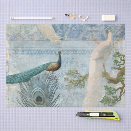Peacock n Feathers Blue en White Craft Decoupage Tissuepapier (Craft)