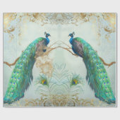 Peacock n Feathers Pair Blue Gold-ontkoppeling Cadeaupapier (Vlak)