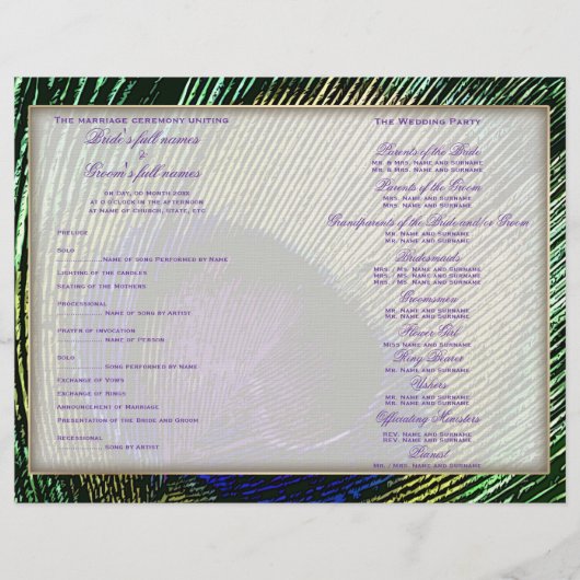 Peacock n violet programme de mariage modèle (Devant)