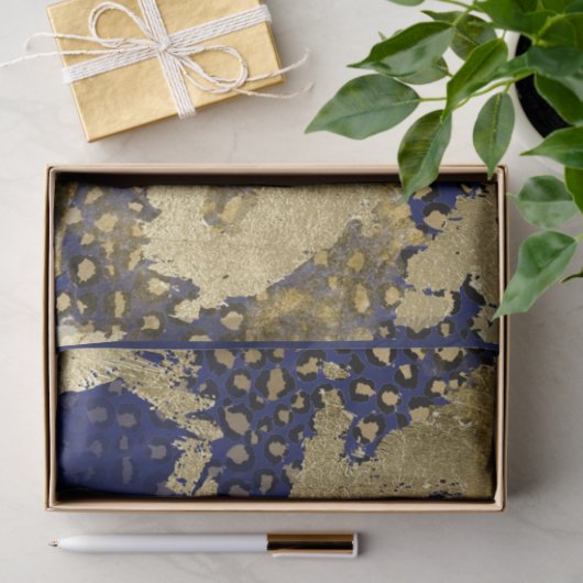  Peacock Navy Blue Gold Leopard Tissuepapier (Geschenk)
