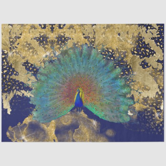  Peacock Navy Blue Gold Leopard Tissuepapier (Voorkant)