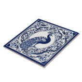 Peacock Navy Donkerblauw en wit Folk Animal Art Tegeltje (Zijkant)