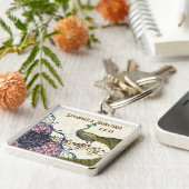 Peacock Navy Raspberry Damask Sleutelhanger (Zijkant)