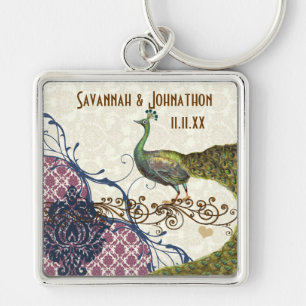  Peacock Navy Raspberry Damask Sleutelhanger