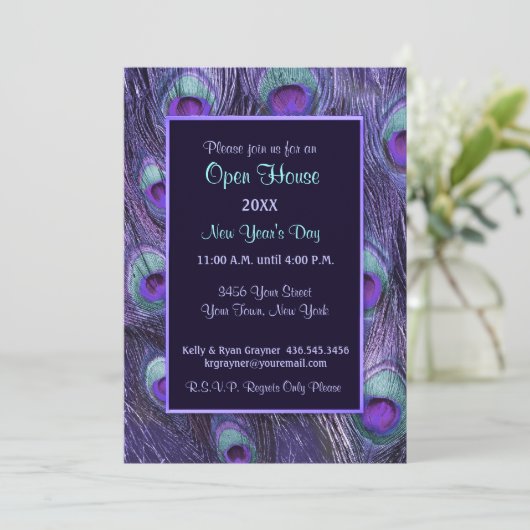 Peacock New Years Day - Uitnodigen Open Huis Kaart (Staand voorkant)