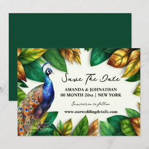 Peacock oerwoud gebladerte Tropische tuin verlovin Save The Date