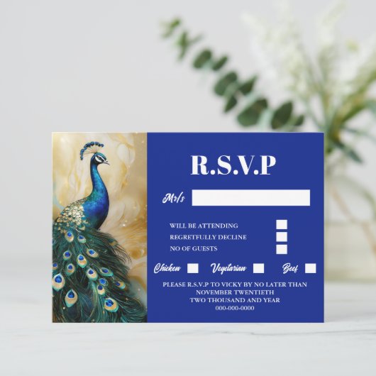 Peacock oiseau luxe 3D bleu émeraude vert rsvp (Debout devant)