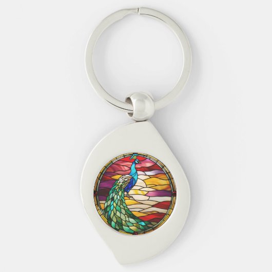 Peacock on Pink Sleutelhanger (Voorkant)
