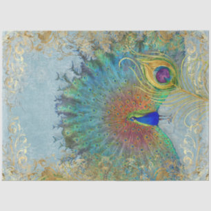 Peacock - Ontvlekblauwe Blauwgroen goudveters Tissuepapier