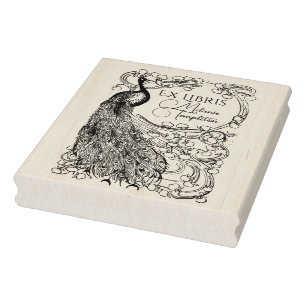 Peacock op bloem bedekte tak ex libris 	rubberstempel