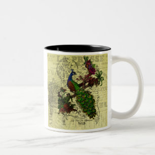 Peacock op Branch Apparel en Gifts Tweekleurige Koffiemok
