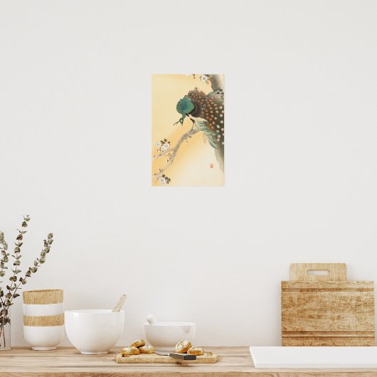 Peacock op Cherry Blossom Tree beroemd gemaakt doo Poster (Keuken)