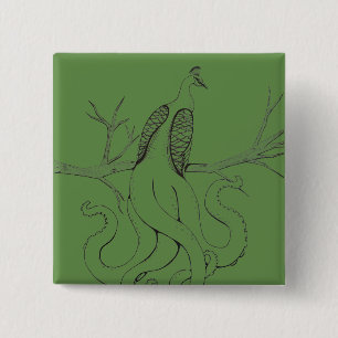Peacock op een tak vierkante button 5,1 cm