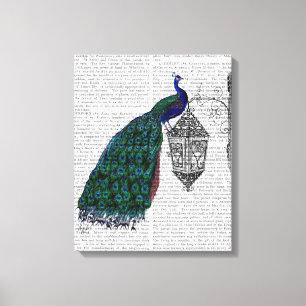 Peacock op lamp canvas afdruk