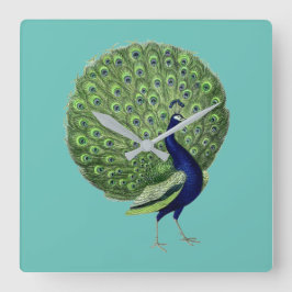 Peacock Open Fan Vierkante Klok