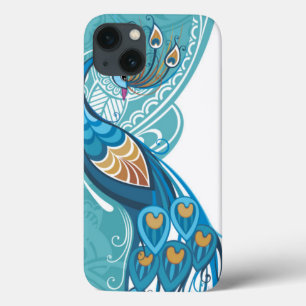 Peacock over Blauwgroen illustratie iPhone 13 Hoesje