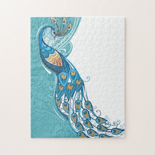 Peacock over Blauwgroen illustratie Legpuzzel (Verticaal)