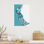 Peacock over Blauwgroen illustratie Poster (Keuken)