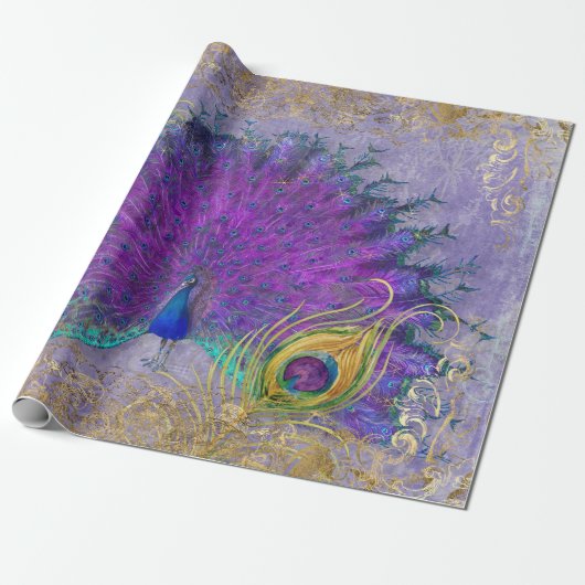 Peacock Paars Gold Rococo - ontkoppeling van scrol Cadeaupapier (Uitgerold)
