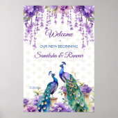 Peacock paarse bloemen Indiase bruiloft welkom tek Poster (Voorkant)