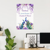 Peacock paarse bloemen Indiase bruiloft welkom tek Poster (Thuiskantoor)