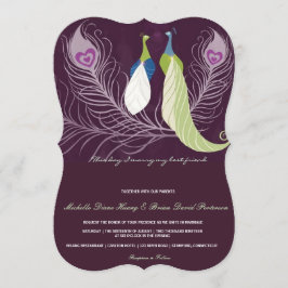Peacock Pair Tortelduifjes Paarse bruiloft uitnodi Kaart