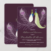 Peacock Pair Tortelduifjes Paarse repetitie Dinner Kaart (Voorkant / Achterkant)