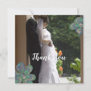 Peacock Paisley Mariage Carte photo Merci