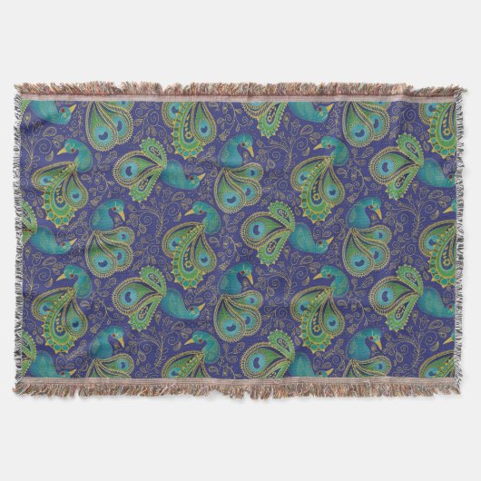 Peacock Paisley Pattern Blue Deken (Voorkant)