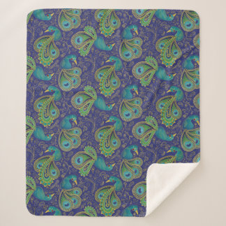 Peacock Paisley Pattern Blue Sherpa Deken