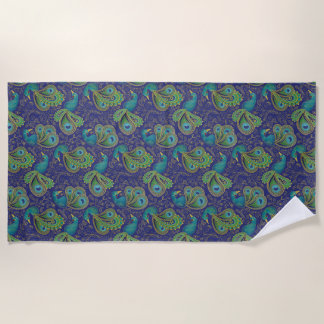 Peacock Paisley Pattern Blue Strandlaken