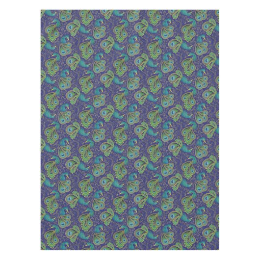 Peacock Paisley Pattern Blue Tafelkleed (Voorkant)