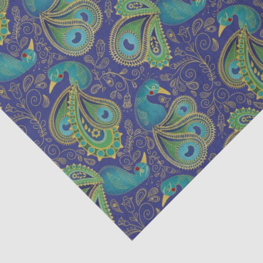 Peacock Paisley Pattern Blue Tissuepapier (Detail)