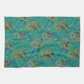 Peacock Paisley Royal Teal Monogram Theedoek (Horizontaal)