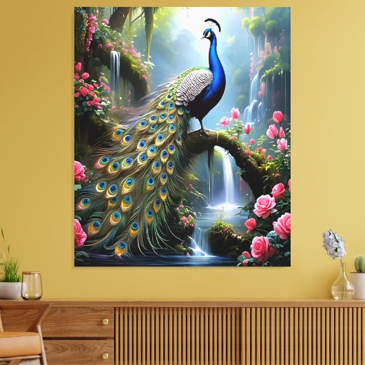 Peacock Paradise Canvas Afdruk (Insitu (Woonkamer))