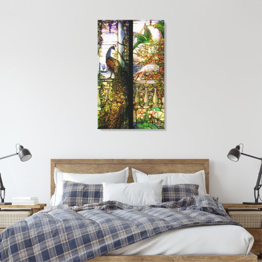 Peacock Parrot Bird Glas in lood Stretched Canvas (Insitu (Slaapkamer))