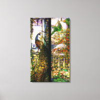 Peacock Parrot Bird Glas in lood Stretched Canvas