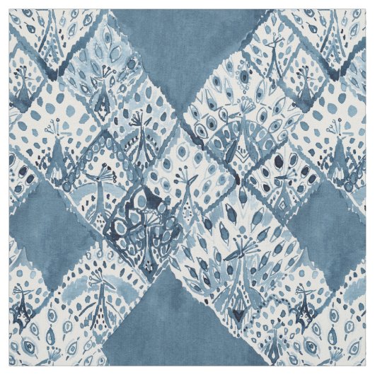 PEACOCK PATCHWORK Navy Boho Chic Waterverf Stof (Swatch)