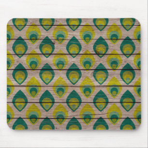 Peacock Pattern on Wood Mousepad Muismat