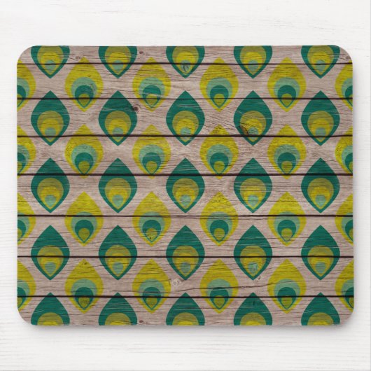 Peacock Pattern on Wood Mousepad Muismat (Voorkant)