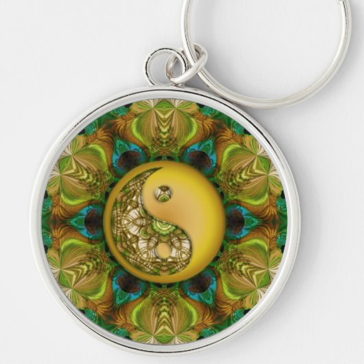 Peacock Pattern YinYang Mandala Keychain (Voorkant)