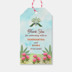 Peacock peonies Indian wedding thank you Gift tag Cadeaulabel