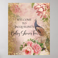 Peacock Peony Floral Blush Pink Gold Decoupage Tis