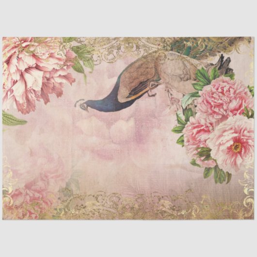 Peacock Peony Floral Blush Pink Gold Decoupage Tissuepapier (Voorkant)